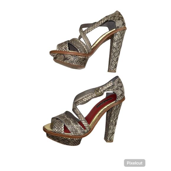 Charles Jourdan Real Snake Skin Platform Sandal Sz 8, Heel 5.25” - Picture 6 of 7